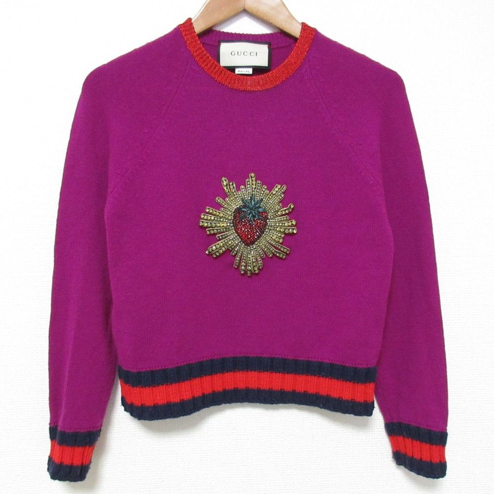 Gucci Gucci Gucci Strawberry Bijou Web Line Knitwear Cotton Tops 434164 DUTY FREE for USA Size ONE SIZE - 1 Thumbnail