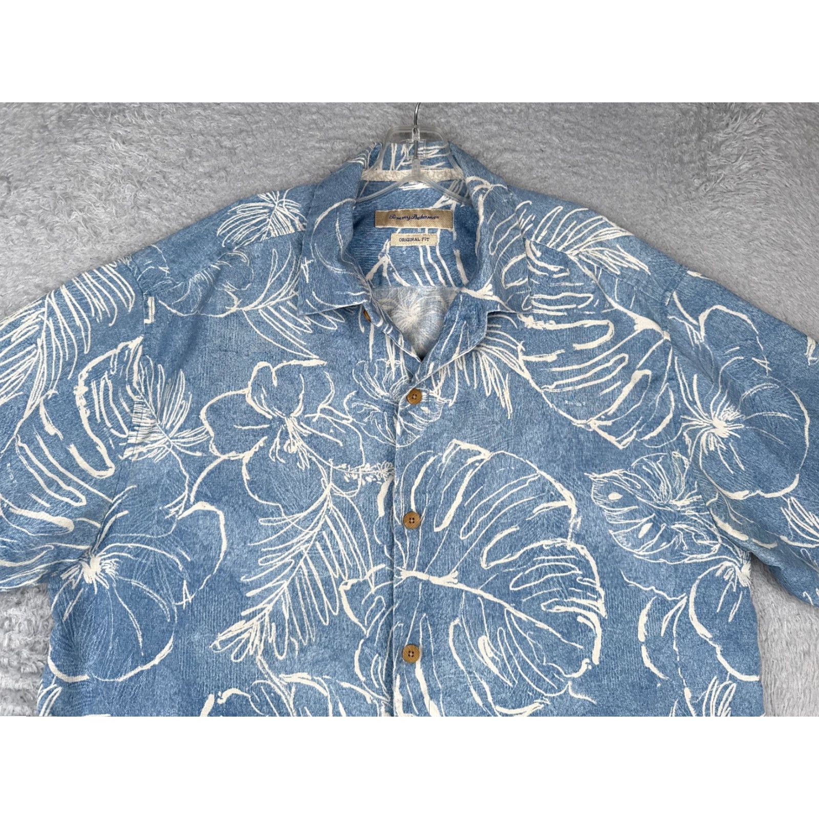 Tommy Bahama VINTAGE Tommy Bahama Shirt Men Large Blue Floral Silk Blend Hawaiian Wood Button Up - READ Size US L / EU 52-54 / 3 - 4 Thumbnail