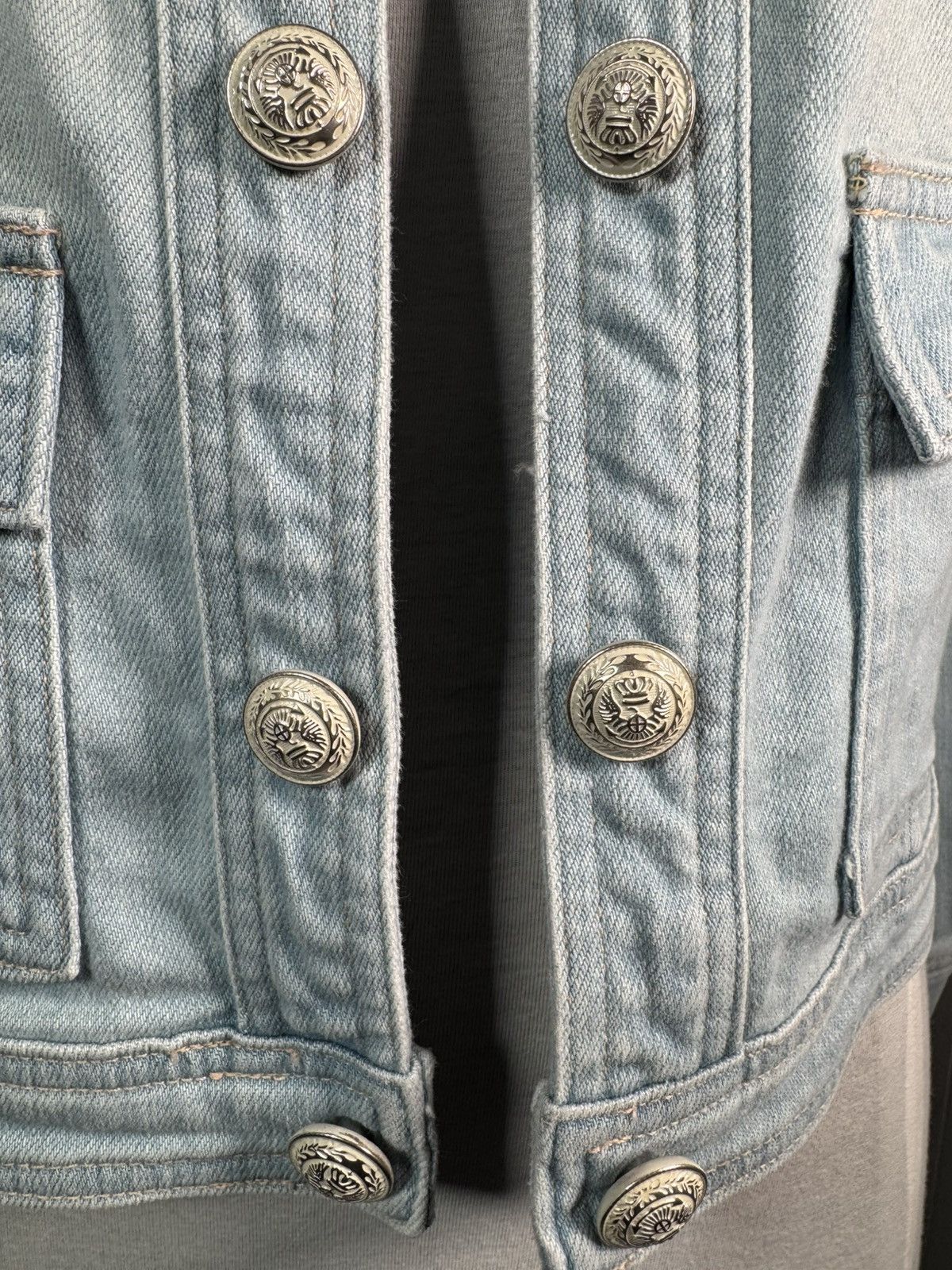 L'AGENCE L'Agence Yari Collarless Denim Open Double Button Jacket Size M / US 6-8 / IT 42-44 - 8 Thumbnail