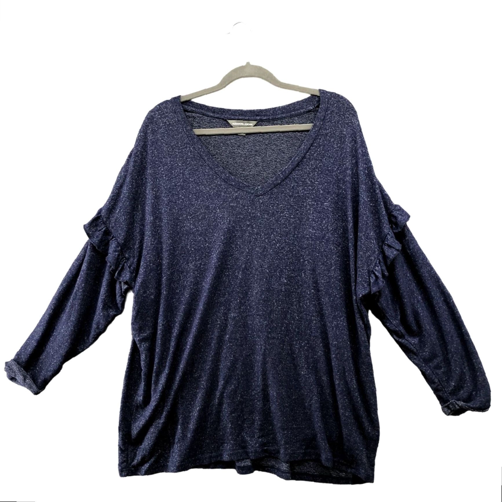 Jordan Brand Alexander Jordan Long Sleeve Tunic Top Womens 2X blue V-neck Ruffle Stretchy Shirt Tee Size XXL / US 16-18 / IT 52-54 - 2 Thumbnail