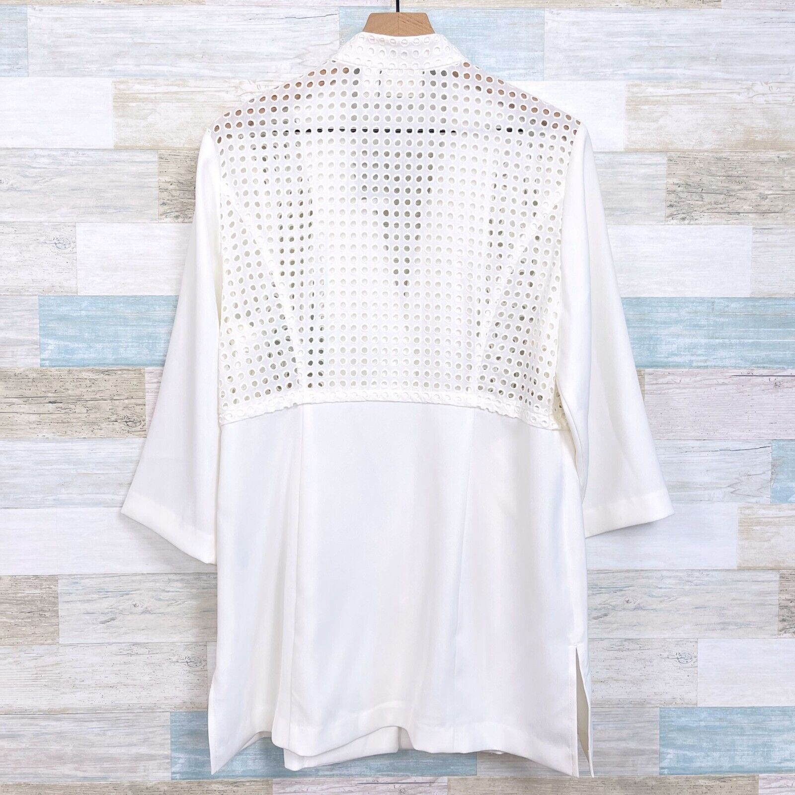 Chicos Chicos Eyelet Novelty Duster Jacket White 3/4 Large 2 Size L / US 10 / IT 46 - 4 Thumbnail