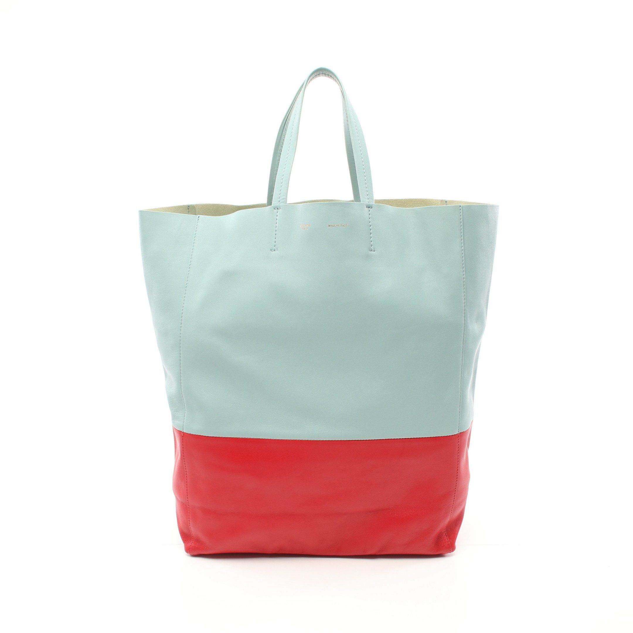image of Celine Vertical Hippopotamus Handbag Tote Bag Leather Light Blue Red, Women's