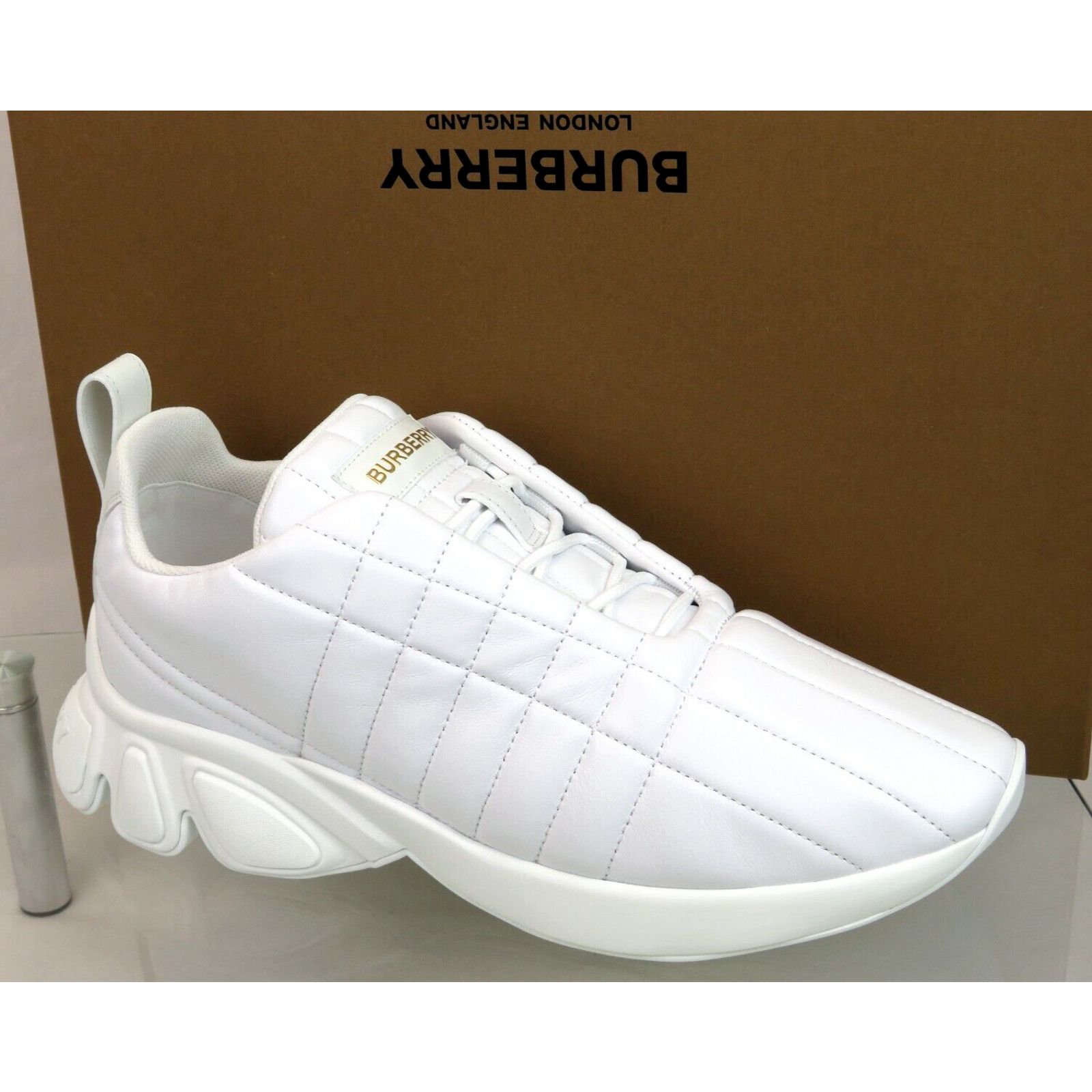 AXBURTON WHITE CHECK QUILTED LEATHER LOGO SNEAKERS 8 US 41