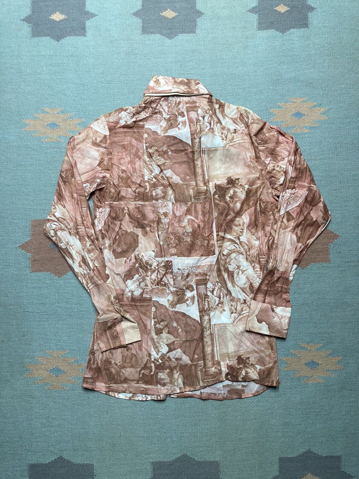 Vtg 60s 70s picture print shirt disco dagger collar small