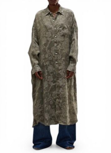 R13 JUMBO SHIRTDRESS M/L Olive Floral Linen PS26 Dress 88824 Size M / US 6-8 / IT 42-44 - 4 Thumbnail