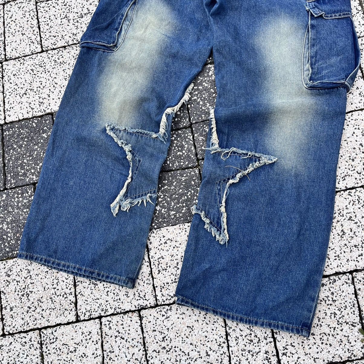 Japanese Brand Vintage Baggy Pants Embroidery Star Denim Streetwear Faded Size US 29 - 6 Thumbnail
