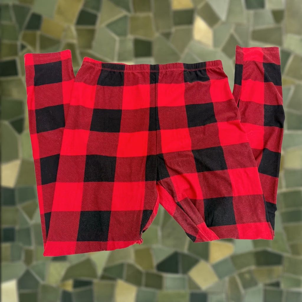 Vintage No Comment Ankle Womens XL Black Leggings Size Red Plaid PullOn Size 40" / US 18 - 1 Thumbnail