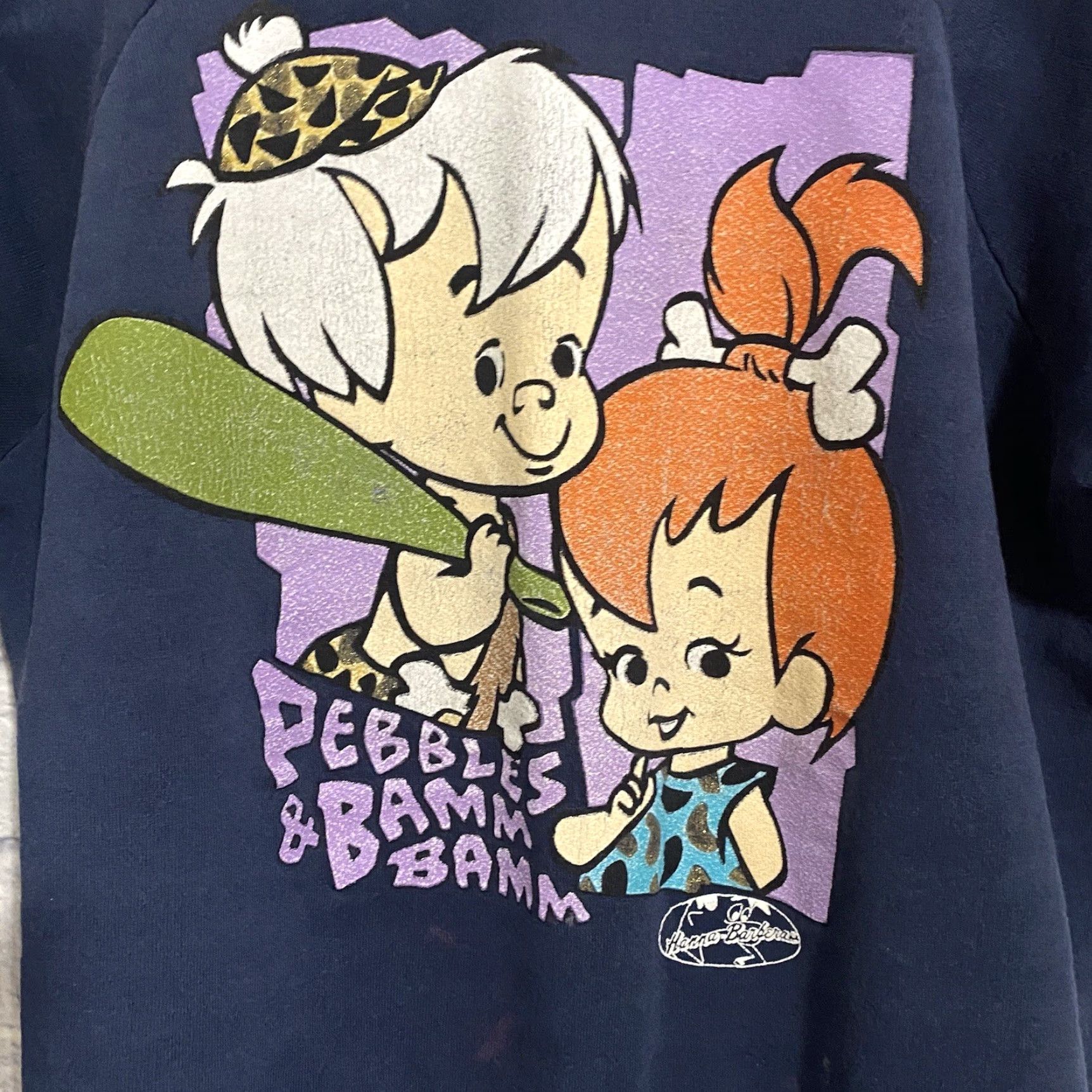 Vintage VINTAGE The Flintstones Pebbles Bam Bam Hanna Barbera Crewneck Sweatshirt L Navy Blue Turtle Bay Unisex Adults 80s 90s Cartoon Logo Pullover Size US L / EU 52-54 / 3 - 6 Thumbnail