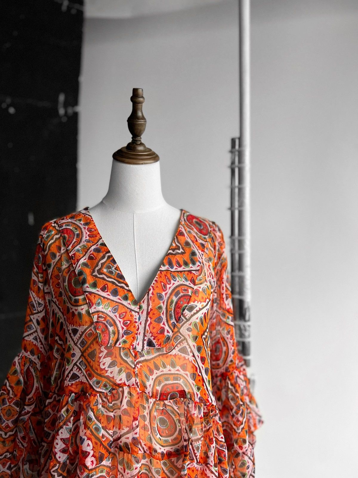 Designer Antica Sartoria by Giacomo Cinque Orange 3/4 Sleeve Blouse Size ONE SIZE - 2 Thumbnail