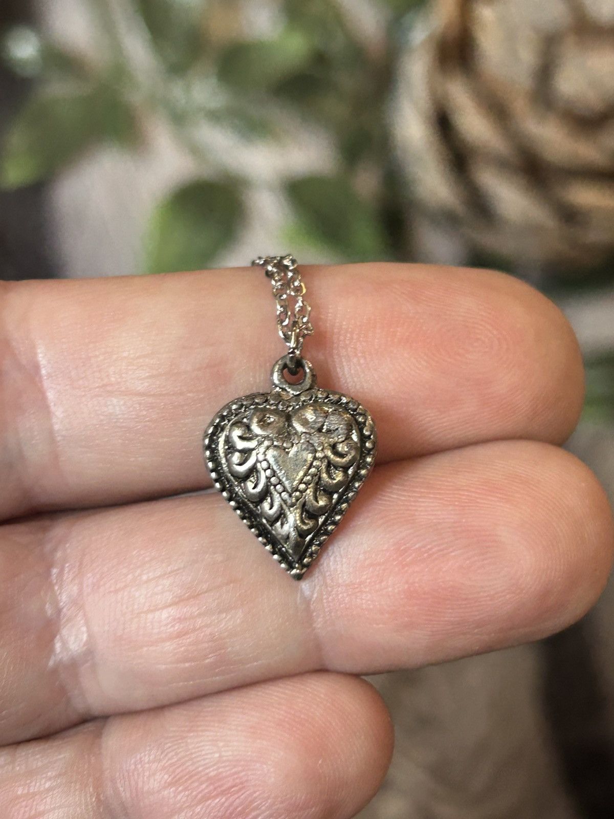 Handmade Handcrafted vintage textured heart pendant on chain necklace Size ONE SIZE - 5 Thumbnail