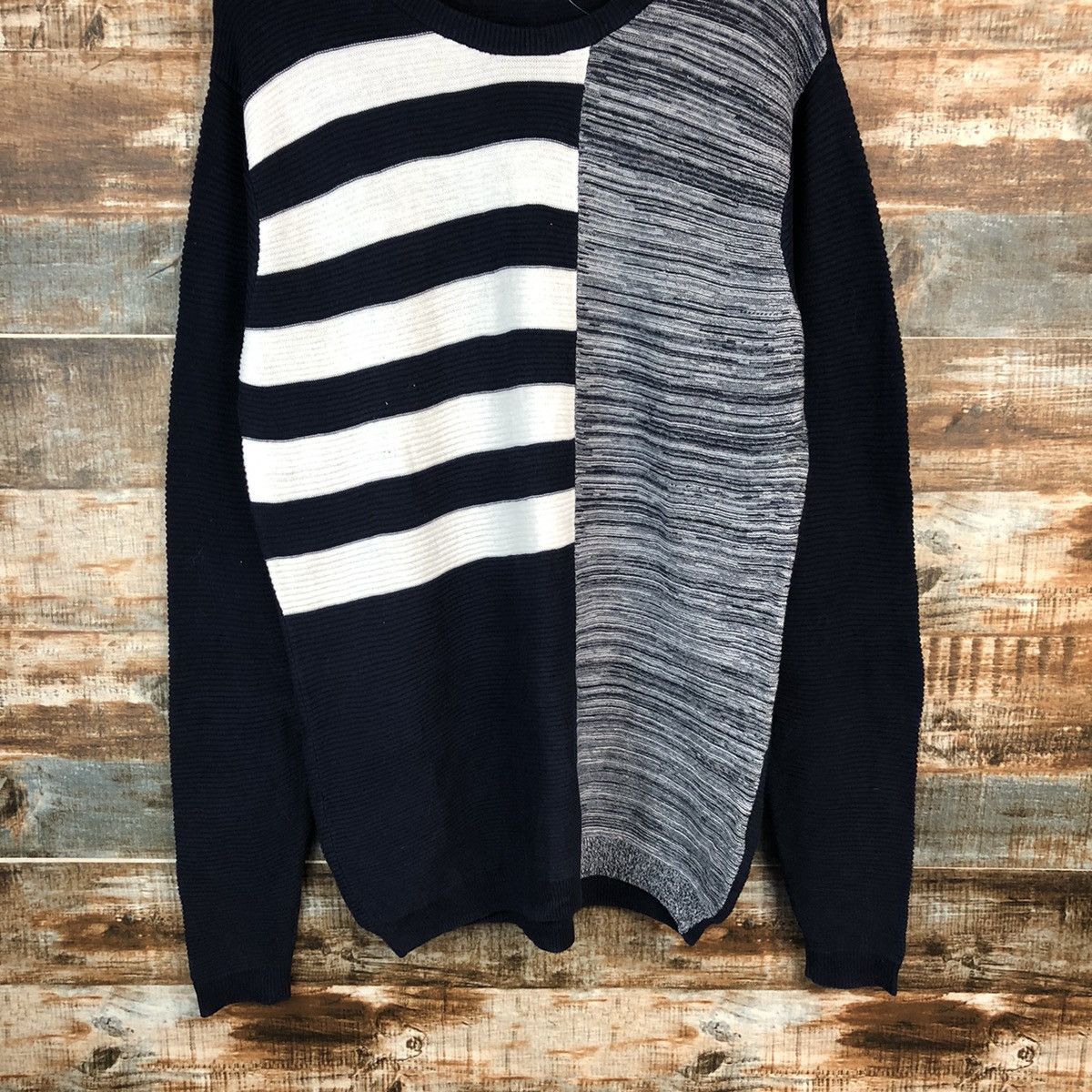 Homespun Knitwear × Japanese Brand The TK Shop Grey patchwork design Knitwear #A1540 Size US M / EU 48-50 / 2 - 3 Thumbnail