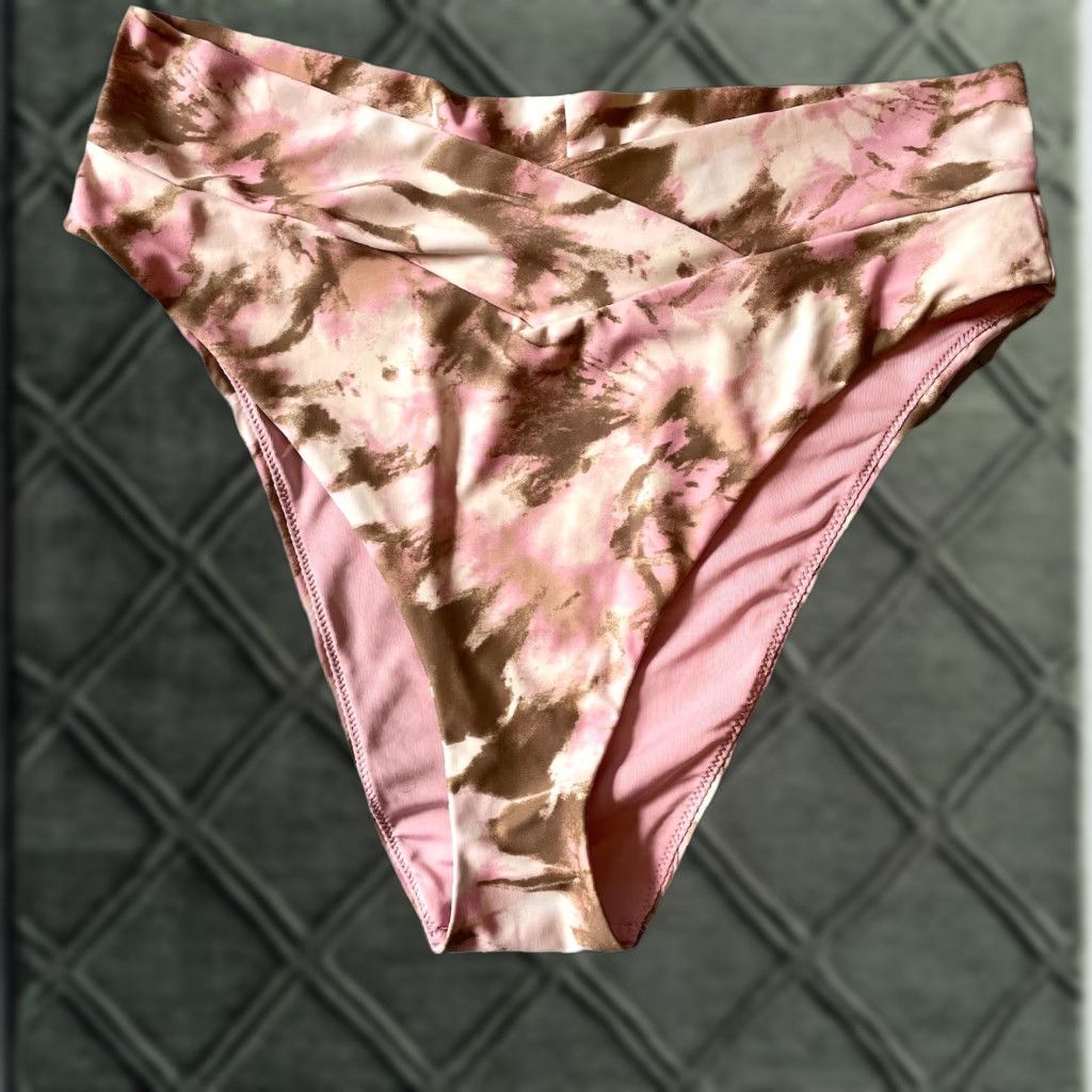 Vintage Aerie Bikini Top Bottom 2 Piece Large Pink Brown Wide Strap Scoop Swimsuit Set Size ONE SIZE - 1 Thumbnail