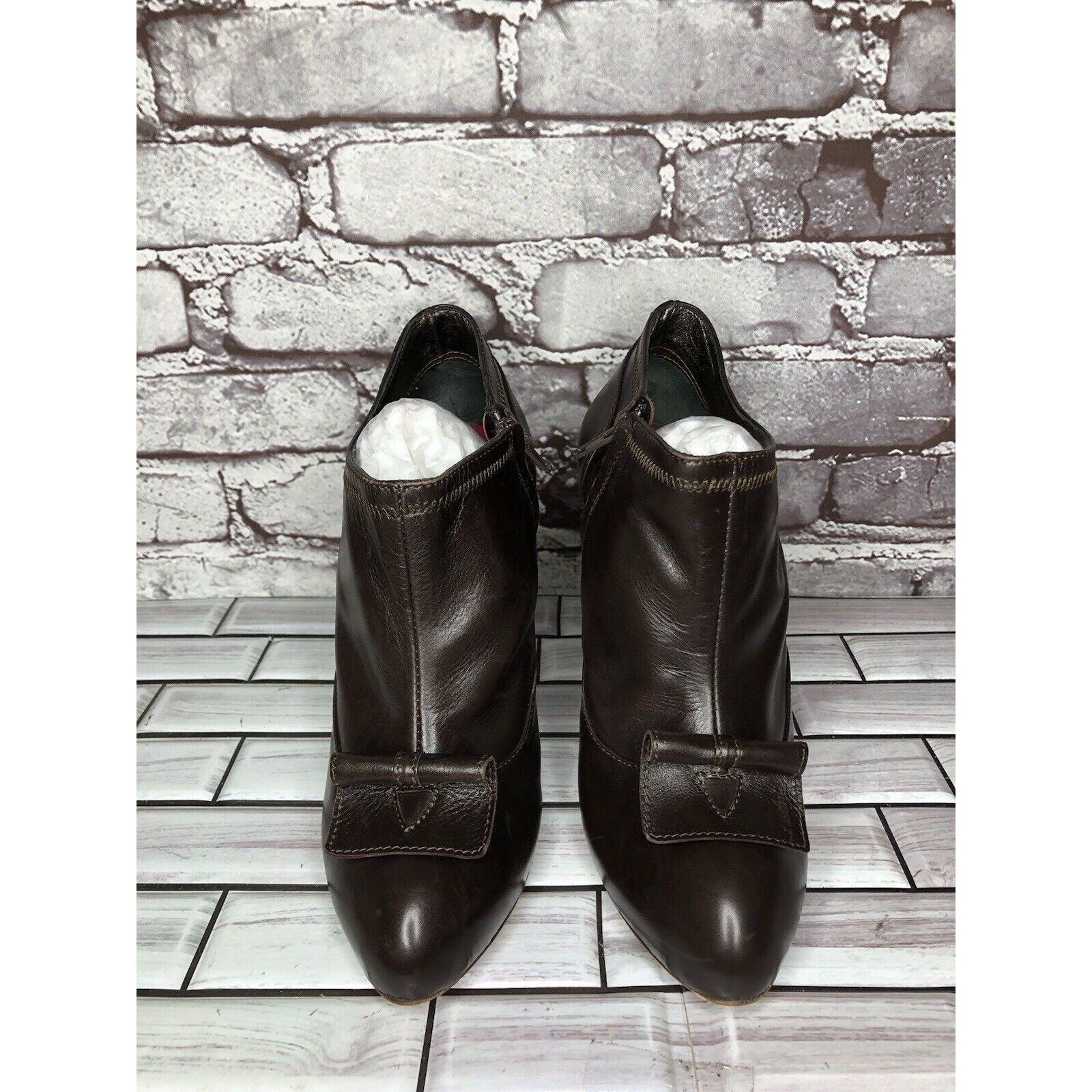 Other 7 Seven for all Mankind Brown Leather Wooden Heel Booties Wo Size US 9.5 / IT 39.5 - 2 Thumbnail