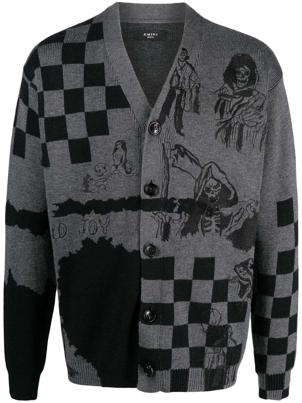 Amiri × Wes Lang o1w1db11224 Patch Abstract-Pattern Cardigan in Black/Grey Size US XL / EU 56 / 4 - 1 Thumbnail