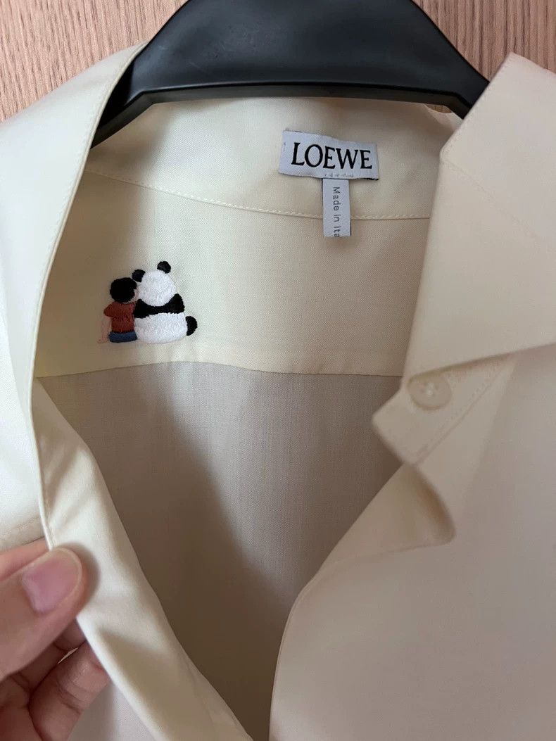Loewe LOEWE Wool asymmetrical panda embroidered shirt Size XXS / US 00 / IT 34 - 4 Thumbnail