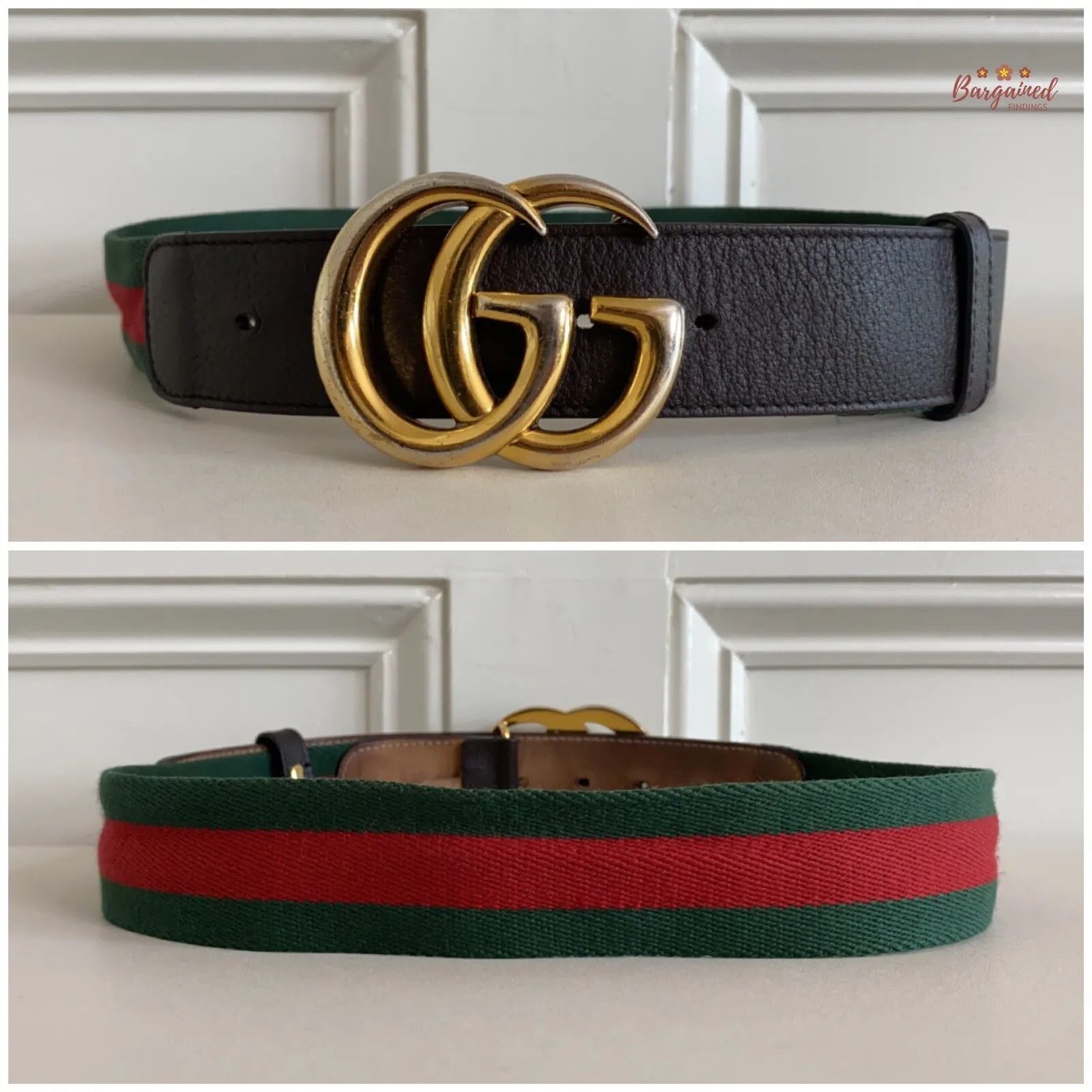 Gucci Gucci Web Canvas Brown Leather Gold Double G Buckle Belt Size 26 - 8 Thumbnail