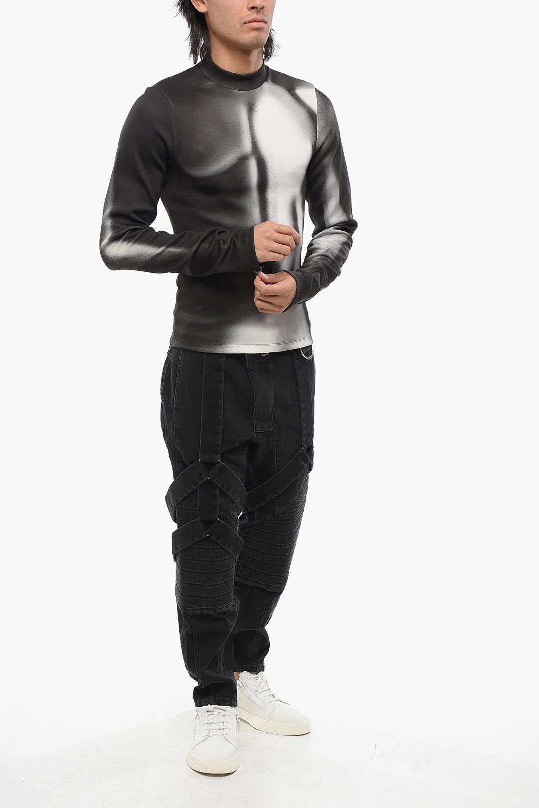 Balmain og1mm0326 Technical Fabric Fitted Top in Black Size US XL / EU 56 / 4 - 4 Thumbnail