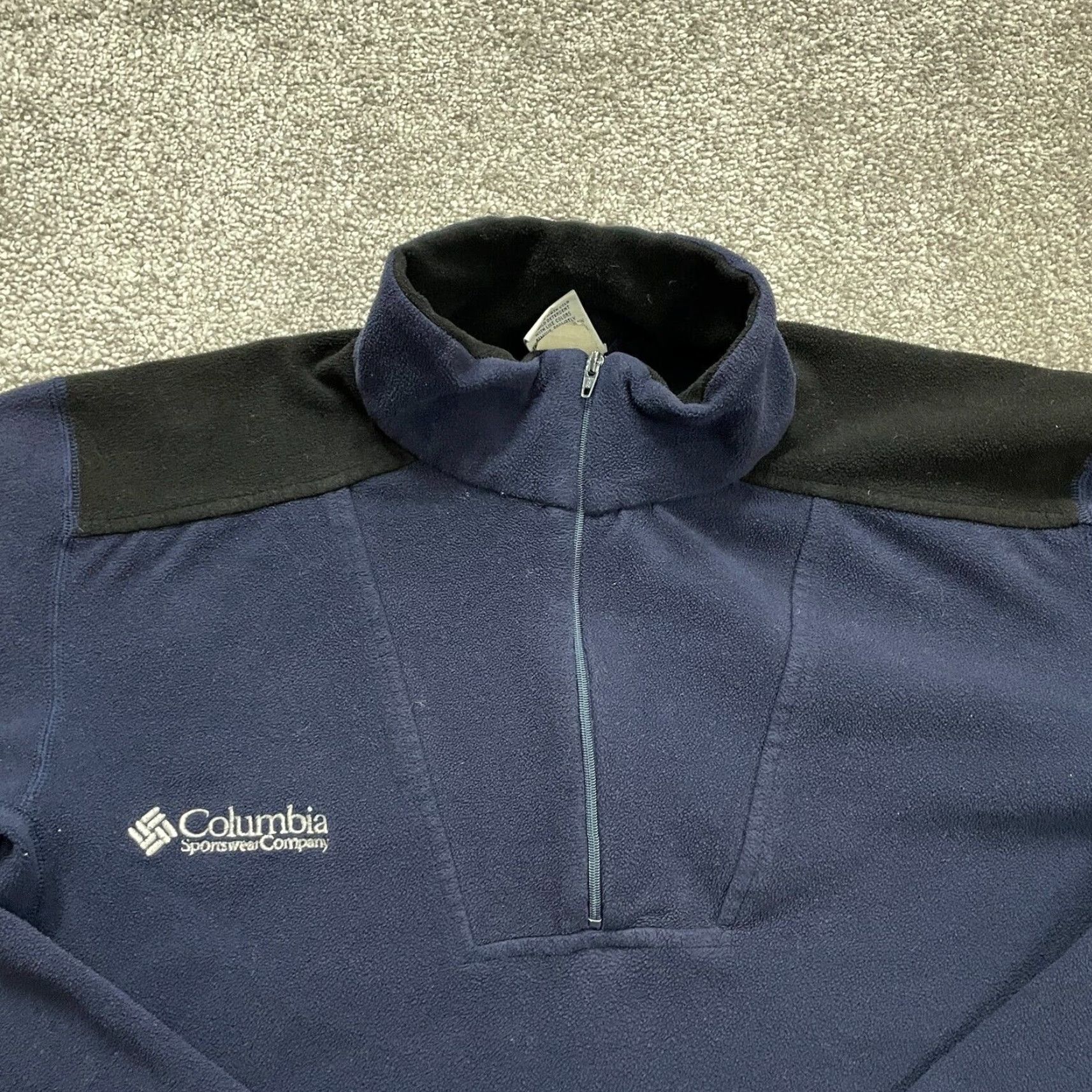 Vintage Columbia Sweatshirt Mens Small Fleece Blue Black Mock 1/4 Zip Sweatshirt Shirt Regular Length Long Sleeve Pullover 1/4 Zip Logo Embroidered Size US S / EU 44-46 / 1 - 3 Thumbnail