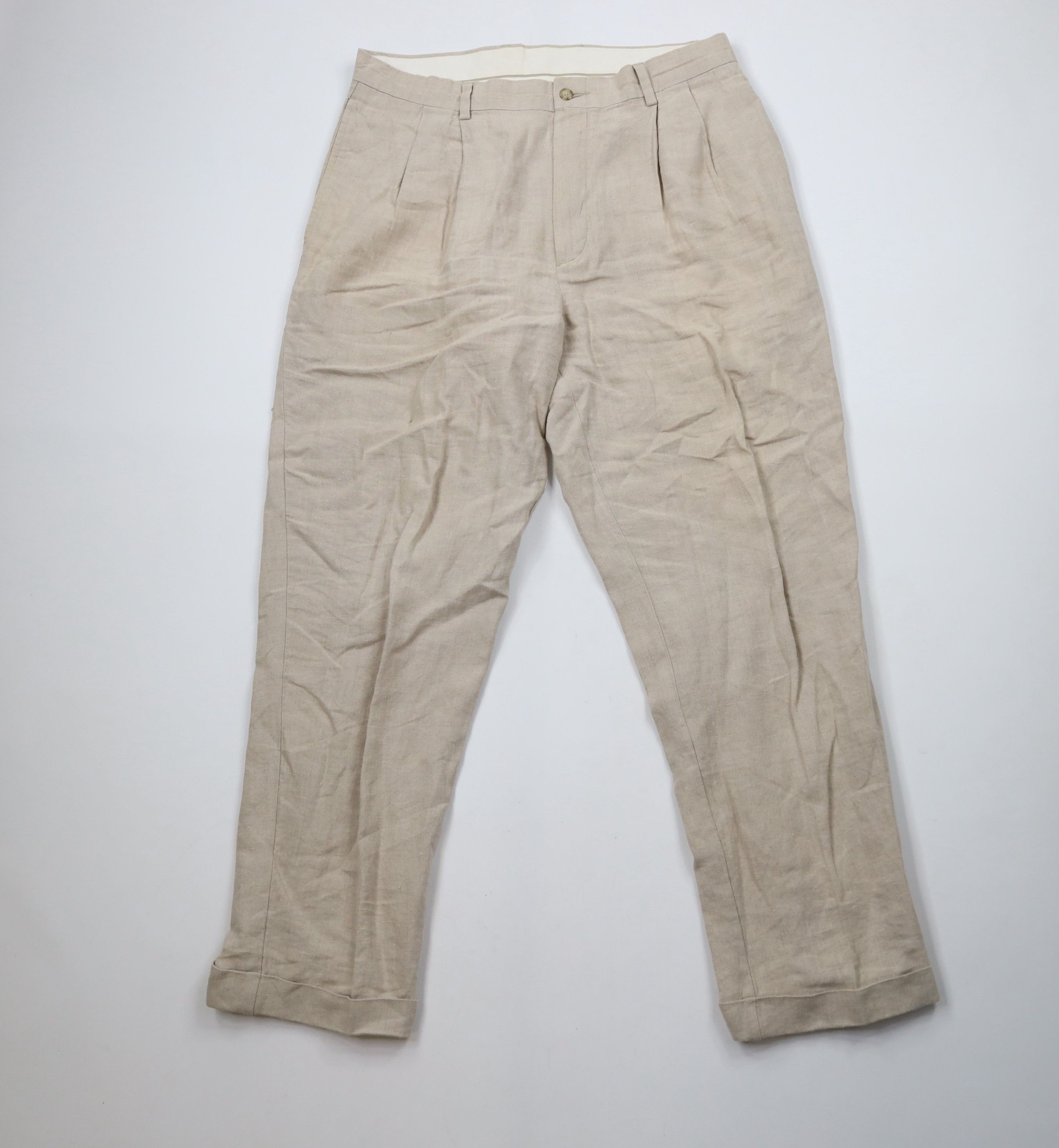 Vintage Vintage 90s Y2K Streetwear Cuffed Linen Chino Pants Beige Size US 34 / EU 50 - 1 Thumbnail