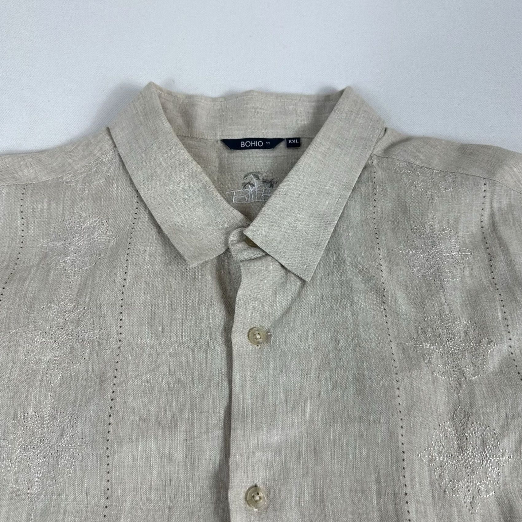 Vintage Bohio Shirt Mens 2XL Cream Linen Short Sleeve Embroidered Pockets Floral Shirt Size US XXL / EU 58 / 5 - 3 Thumbnail