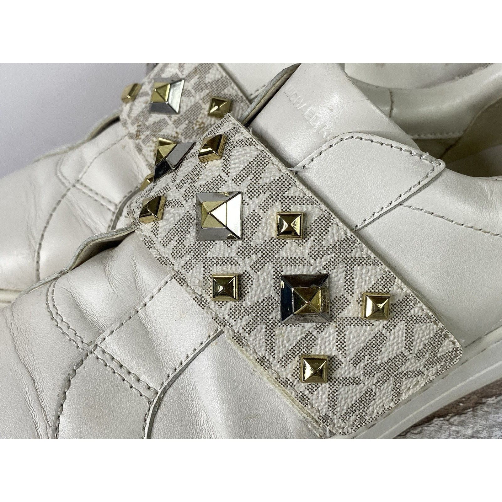 Michael Kors MICHAEL MICHAEL KORS KENNA White/Gold STUDDED Lther Sneaker Size US 7.5 / IT 37.5 - 10 Thumbnail