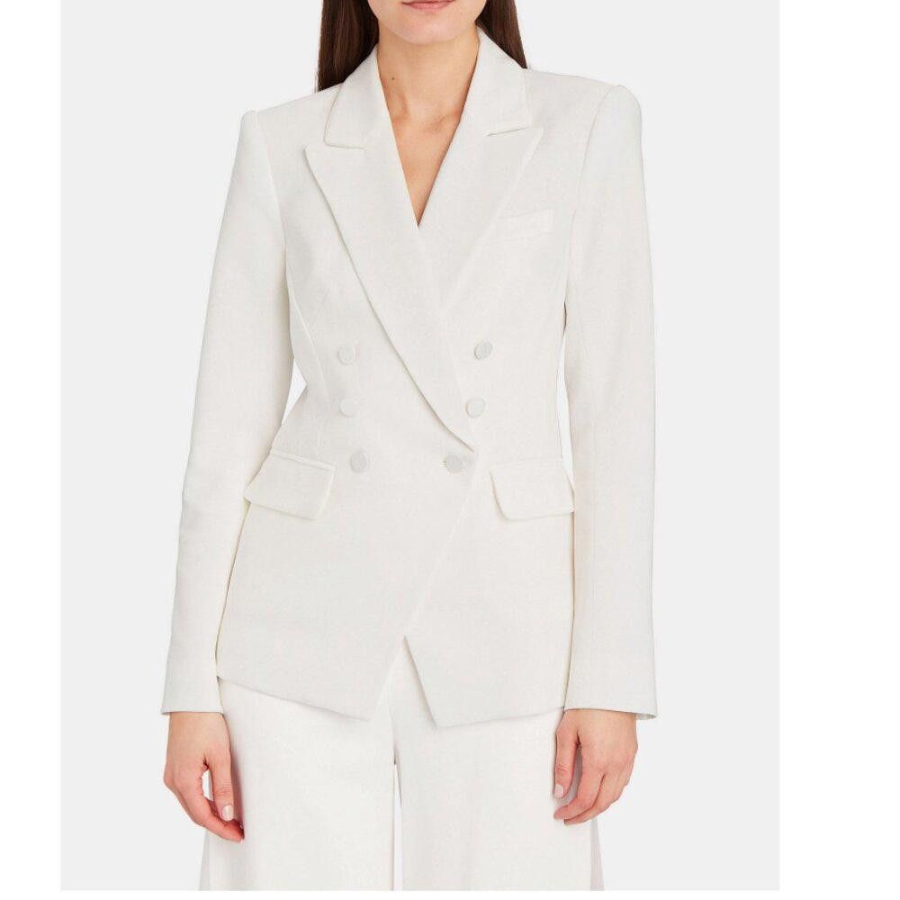 Jonathan Simkhai Jonathan Simkhai Double-Breasted Crepe Blazer White Size 4 Size S / US 4 / IT 40 - 3 Thumbnail