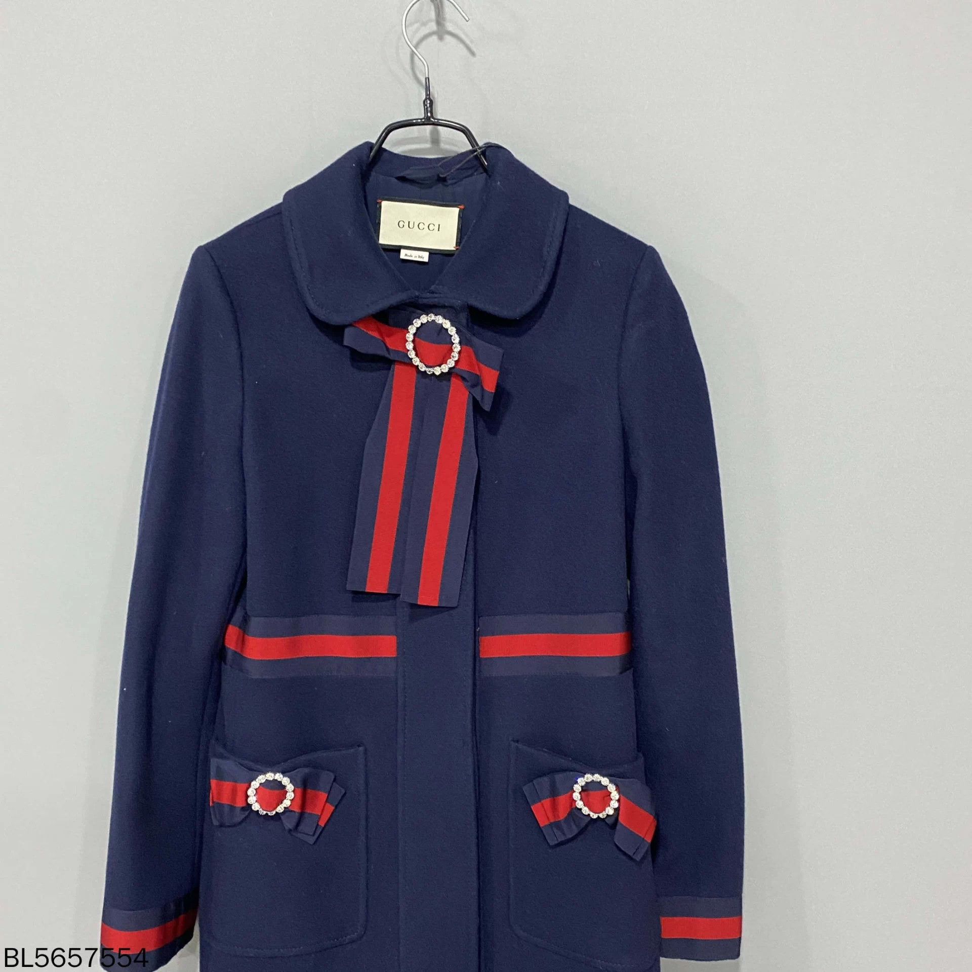 Gucci GUCCI navy bow mid-length long-sleeve overcoat 38 Size S / US 4 / IT 40 - 2 Thumbnail