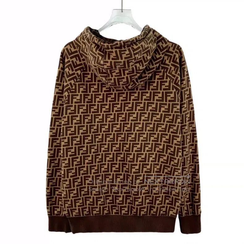 Fendi Fendi Dark brown cotton logo letter all-over print hooded Size US L / EU 52-54 / 3 - 2 Thumbnail