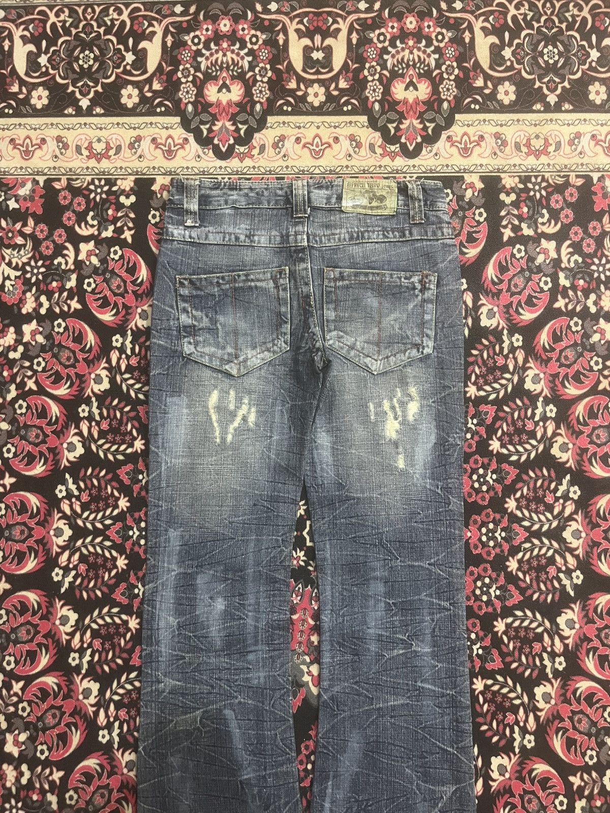 Le Grande Bleu (L.G.B.) Vintage African Taro Blue Thunder Washed Ripped Flare Jeans Size US 30 / EU 46 - 6 Thumbnail