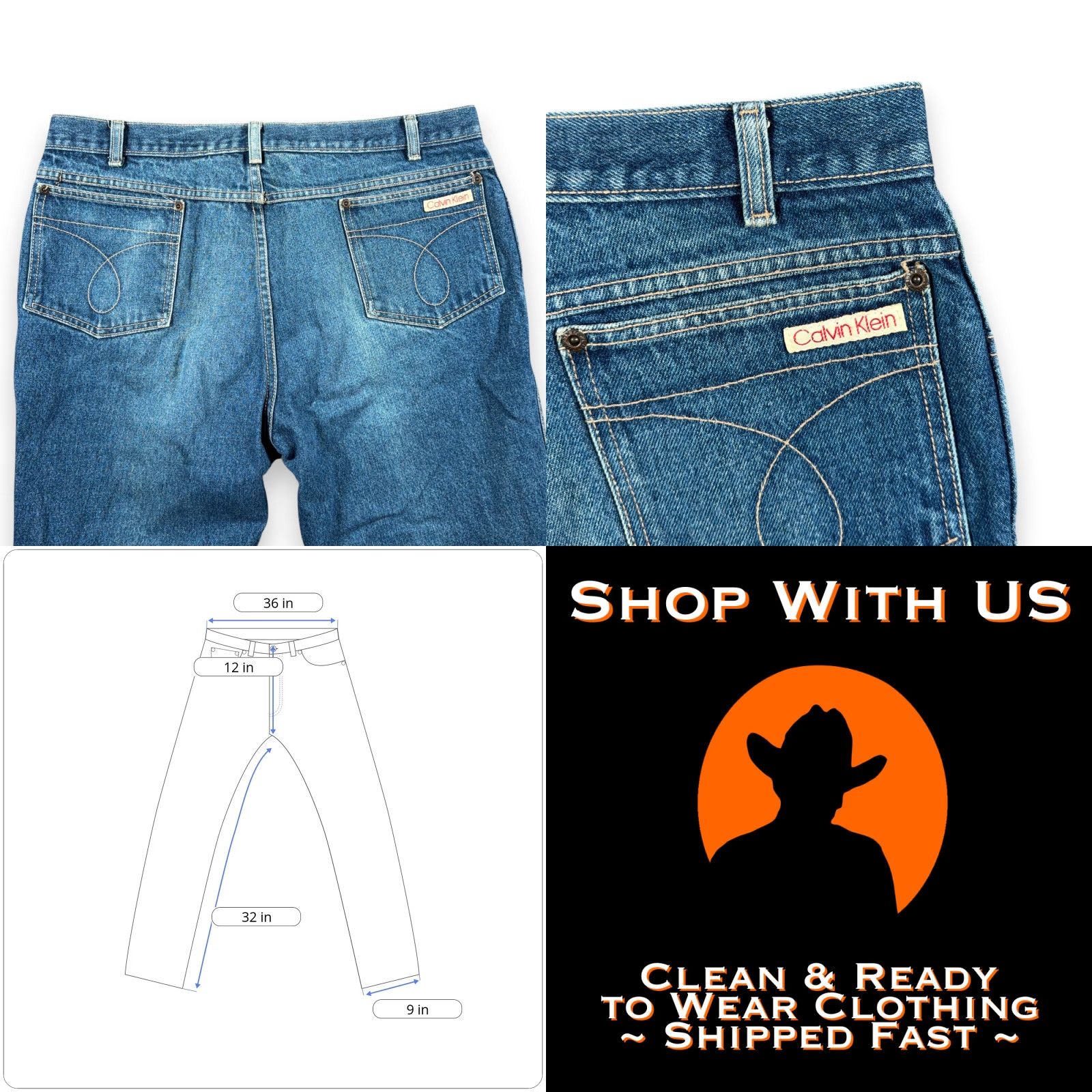 Calvin Klein VINTAGE Calvin Klein Jeans Mens 36x32 Blue Dark Wash Denim Scovill Zip 80s Size US 36 / EU 52 - 8 Thumbnail