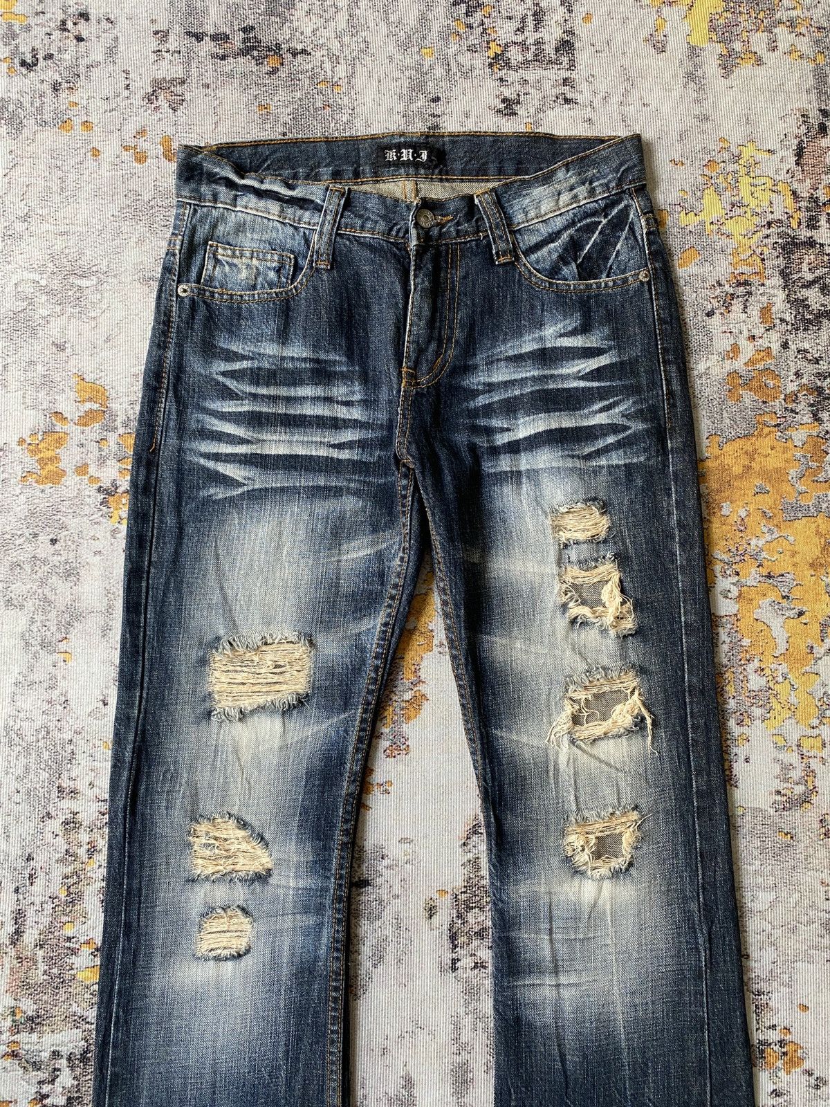 Tornado Mart KUI Claws Mark Honeycomb Distressed Flare Jeans Size US 30 / EU 46 - 3 Thumbnail