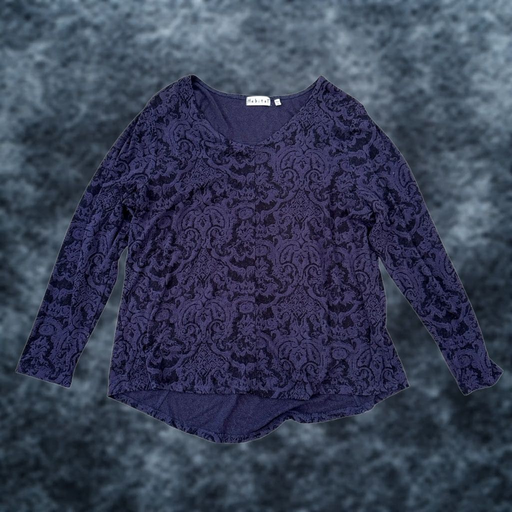 Habitat Habitat Blouse XL Purple Black Lacey Paisley Burnout Long Sleeve Top Womens Size XL / US 12-14 / IT 48-50 - 1 Thumbnail