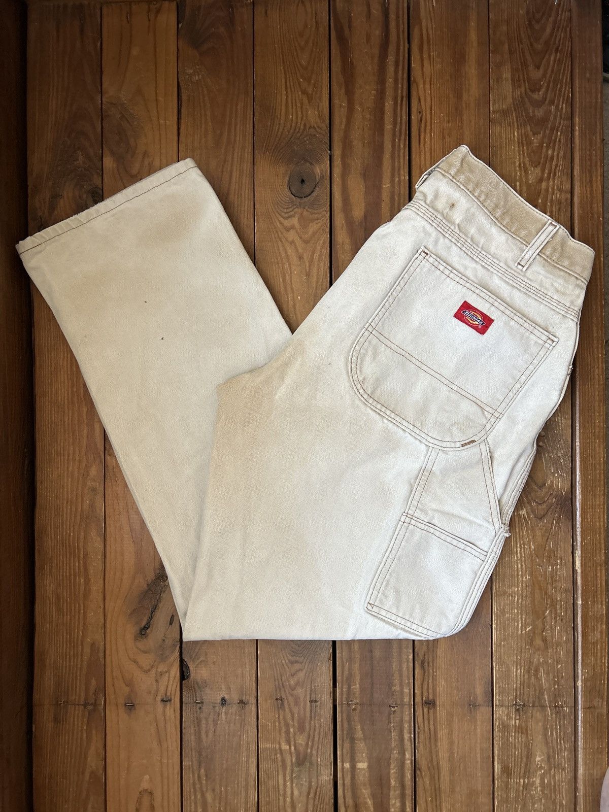 Dickies × Vintage Vintage 90s Dickies Faded Distressed Tan Carpenter Pants Size US 34 / EU 50 - 1 Thumbnail