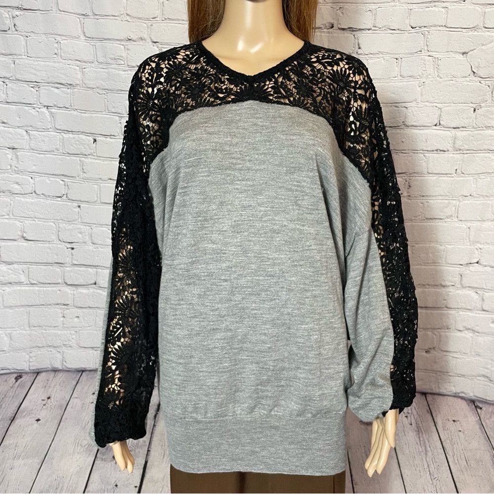Rsvp Gallery RSVP Merino Wool Crochet Lace Dolman Sleeve Sweater Size XL Size XL / US 12-14 / IT 48-50 - 2 Thumbnail
