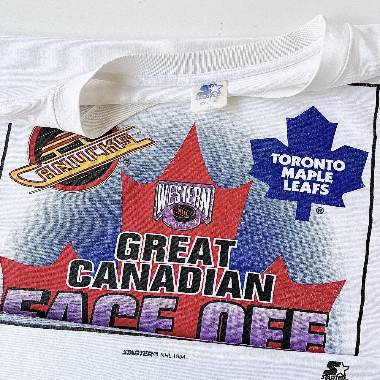 Starter × Vintage 90s Toronto Maple Leafs Vs Vancouver Canucks MLB t-shirt/ M Size US XL / EU 56 / 4 - 8 Thumbnail