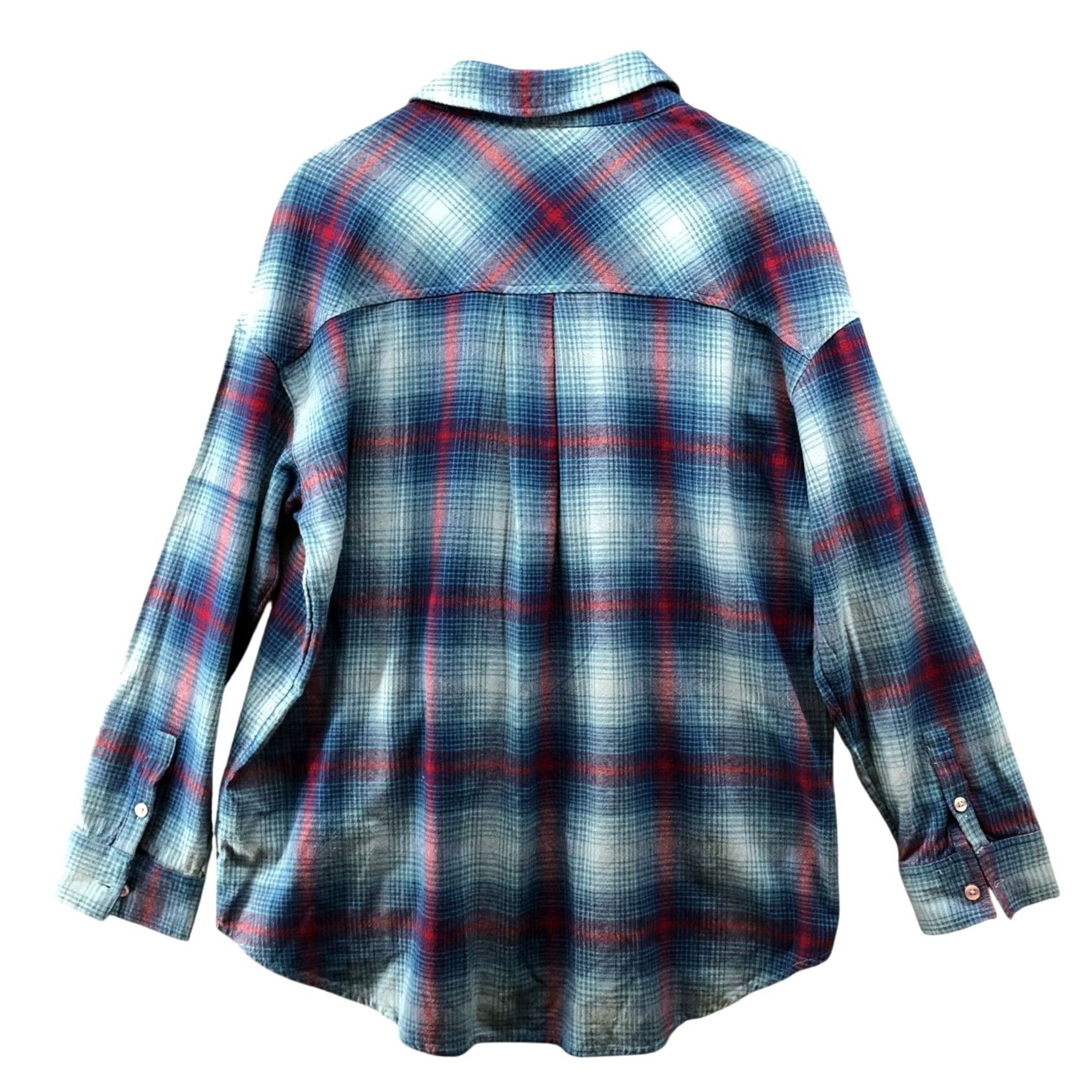 Vintage BP Nordstrom Oversized Flannel Shirt Womens S Blue Red Plaid Boyfriend Shirt Size S / US 4 / IT 40 - 2 Thumbnail