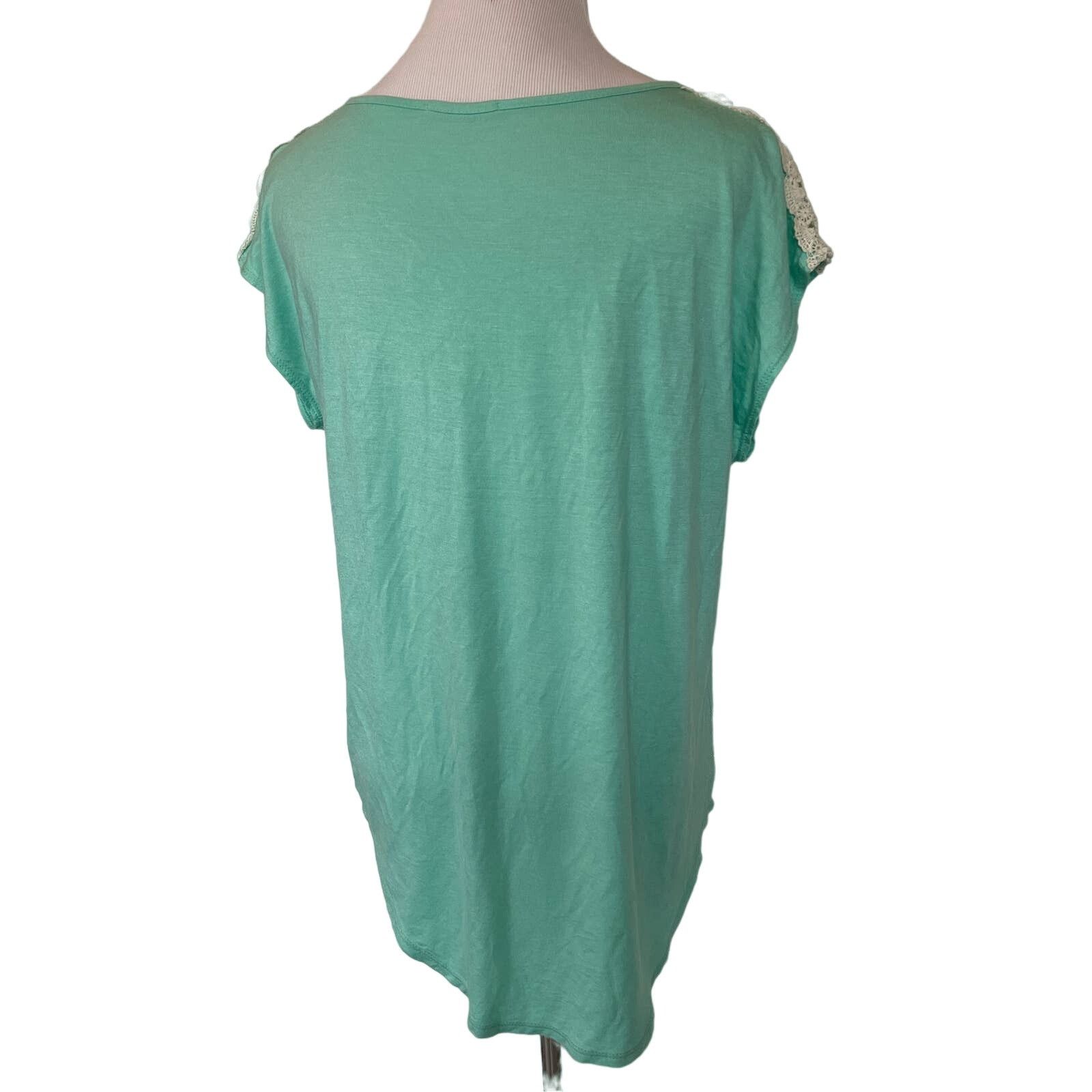 Other S Mint Green Short Sleeve Blouse Off White Lace Accent Trim Size S / US 4 / IT 40 - 4 Thumbnail