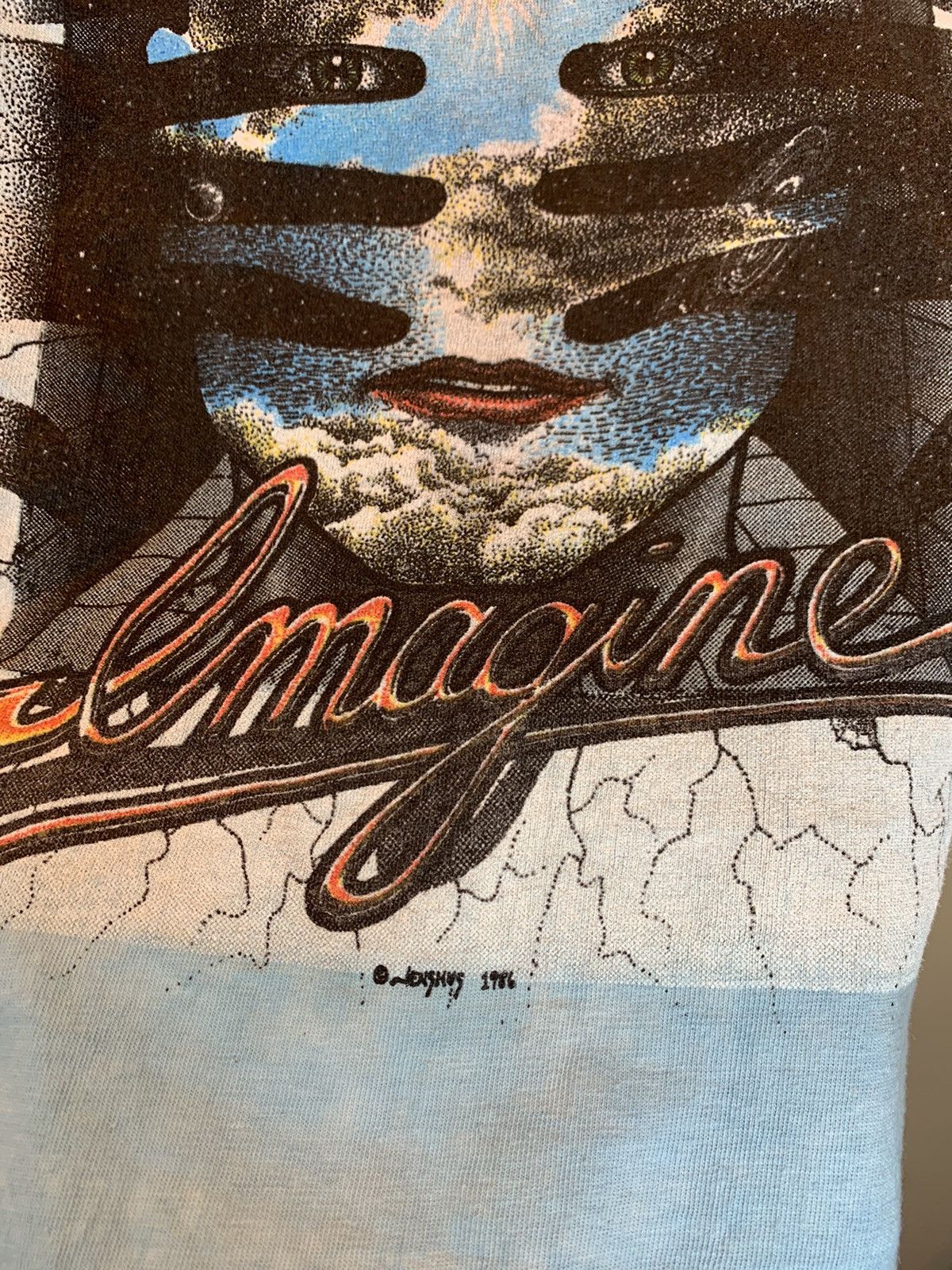 Band Tees × Vintage RARE* Vintage 1986 John Lennon Imagine Symmetria Art T-Shirt Size US M / EU 48-50 / 2 - 4 Thumbnail