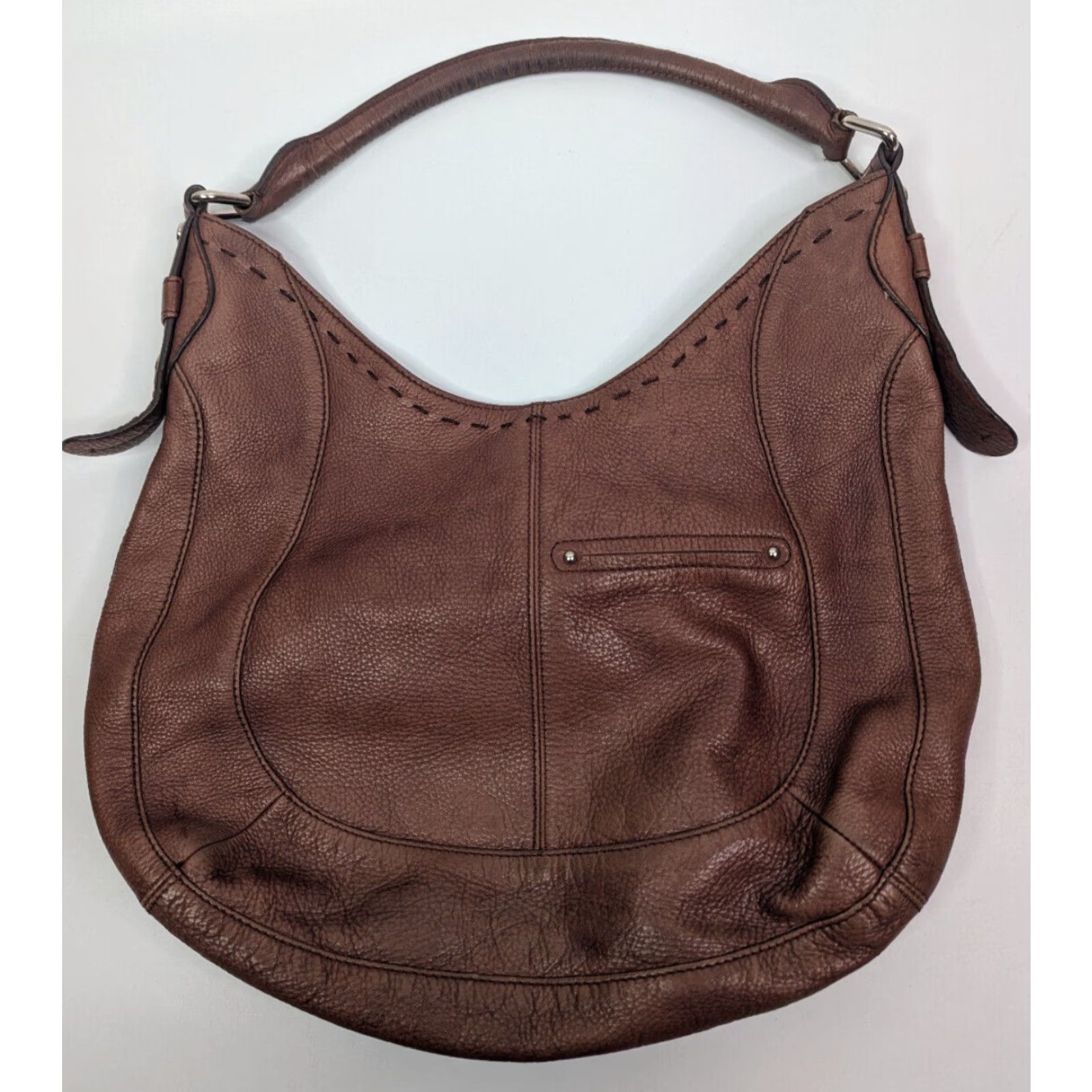 Vintage B Makowski Handbag Shoulder Bag Pebbled Brown Leather Hobo Slouch Bag Medium Women Size ONE SIZE - 2 Thumbnail