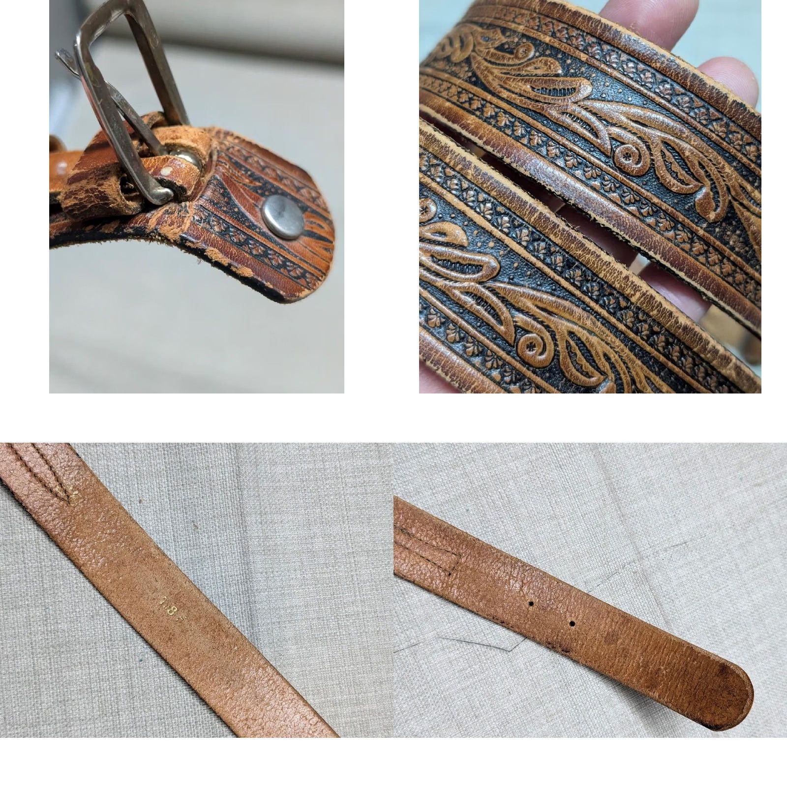 Vintage VINTAGE handcrafted western belt 38 brown leather Tooled Ranger belt Men Adult 38 Brown Western Belt Ranger Mens Size 38 - 8 Thumbnail