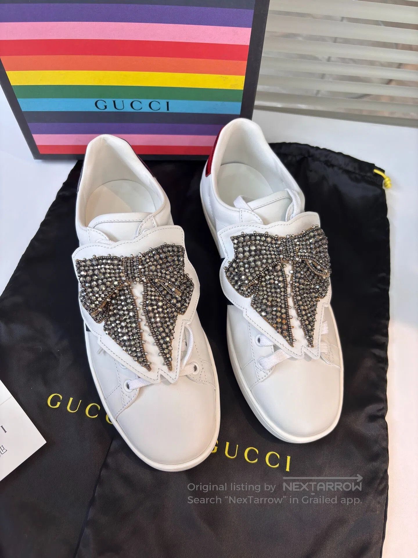 Gucci Gucci Limited Crystal Bow White Sneakers. Size US 8.5 / IT 38.5 - 1 Thumbnail