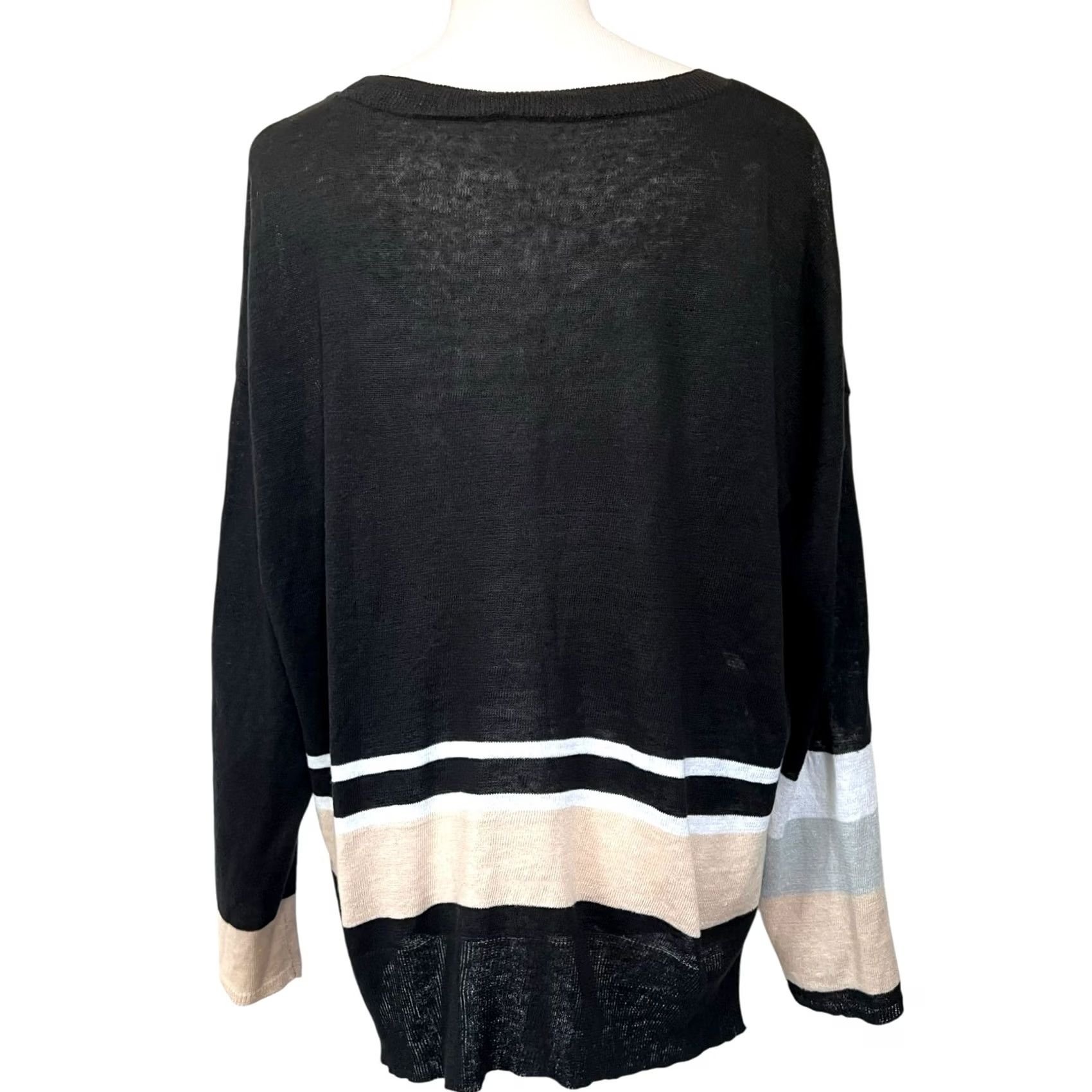 Vintage Lisa Todd 100% Linen Sweater Long Sleeve Black Beige Lightweight Plus Size 1X Woman Pullover Linen 1X Womens Black Beige Long Sleeve Size XL / US 12-14 / IT 48-50 - 5 Thumbnail