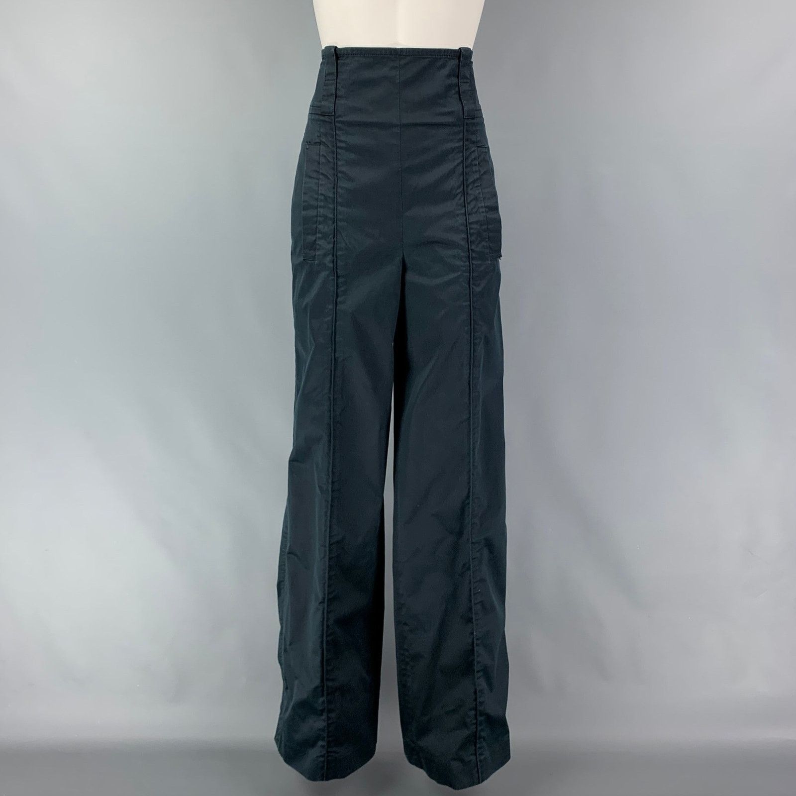 LOUIS VUITTON Size 6 Navy Cotton High Waisted Dress Pants