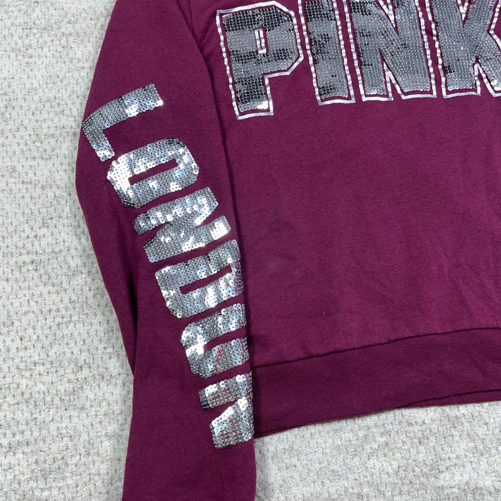 Victoria's Secret VINTAGE Victoria's Secret PINK Hoodie Women S Maroon London Sequin VTG Y2K Size S / US 4 / IT 40 - 5 Thumbnail