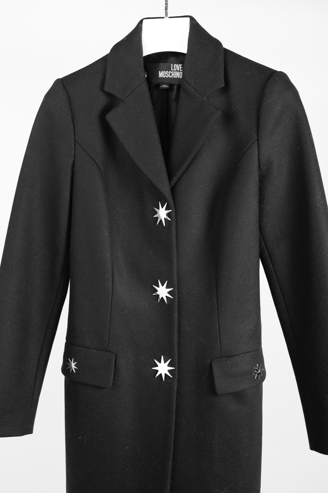 Love Moschino Love Moschino Silver Octagram Black Wool Tailored Coat Size S / US 4 / IT 40 - 3 Thumbnail