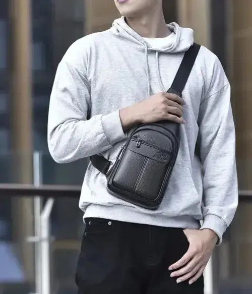 Travel Sling Pu Leather Bag in Black, Men's