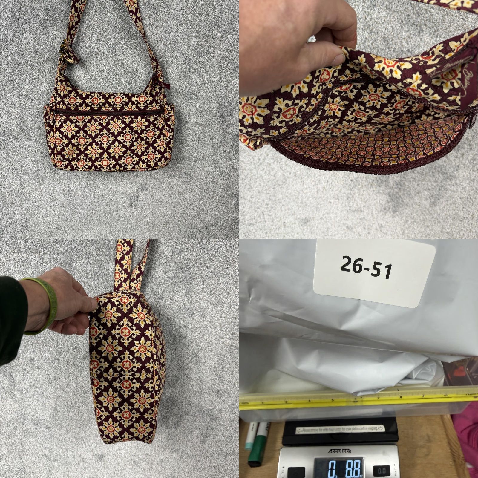 Vera Bradley VINTAGE Vera Bradley Crossbody Bag Womens Medium Burgundy Floral Quilted Bag Purse Zip 90s? Size ONE SIZE - 9 Thumbnail
