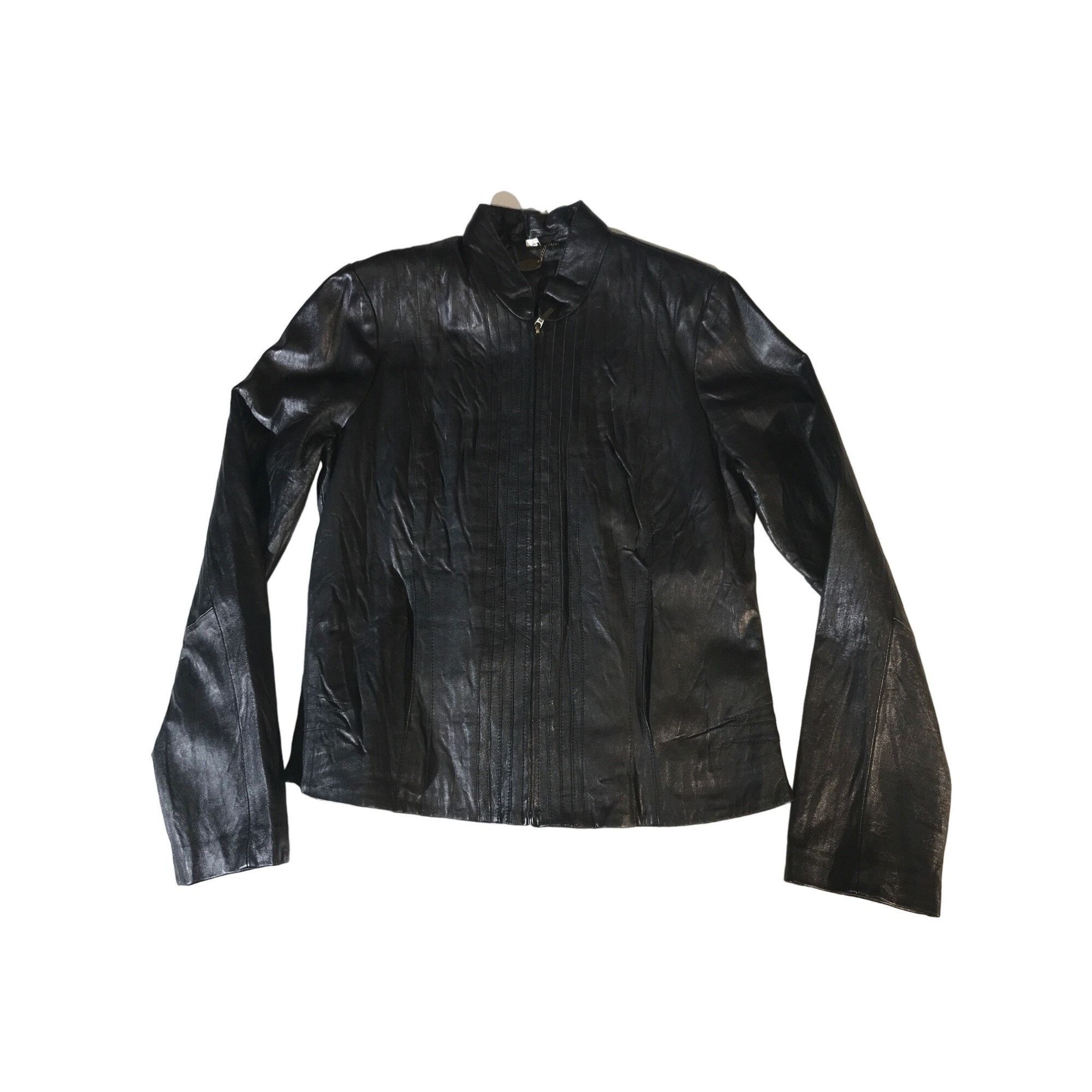 Vintage XCVI Women's Black Leather Multi-Seamed Full Zip Jacket Size L / US 10 / IT 46 - 1 Thumbnail