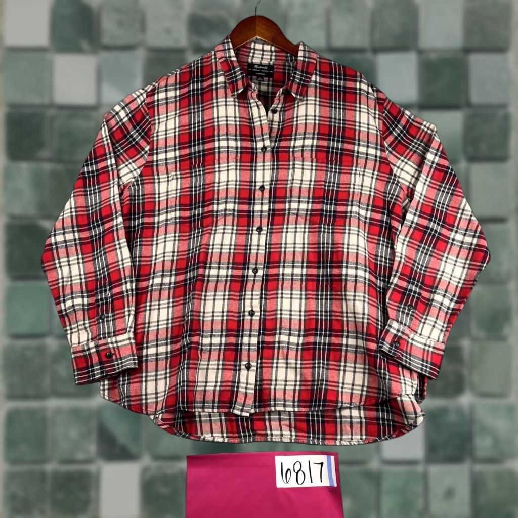 Madewell Madewell Oversized Flannel Long Sleeve Button Up Shirt Women XL Red Plaid Pocket Size XL / US 12-14 / IT 48-50 - 1 Thumbnail
