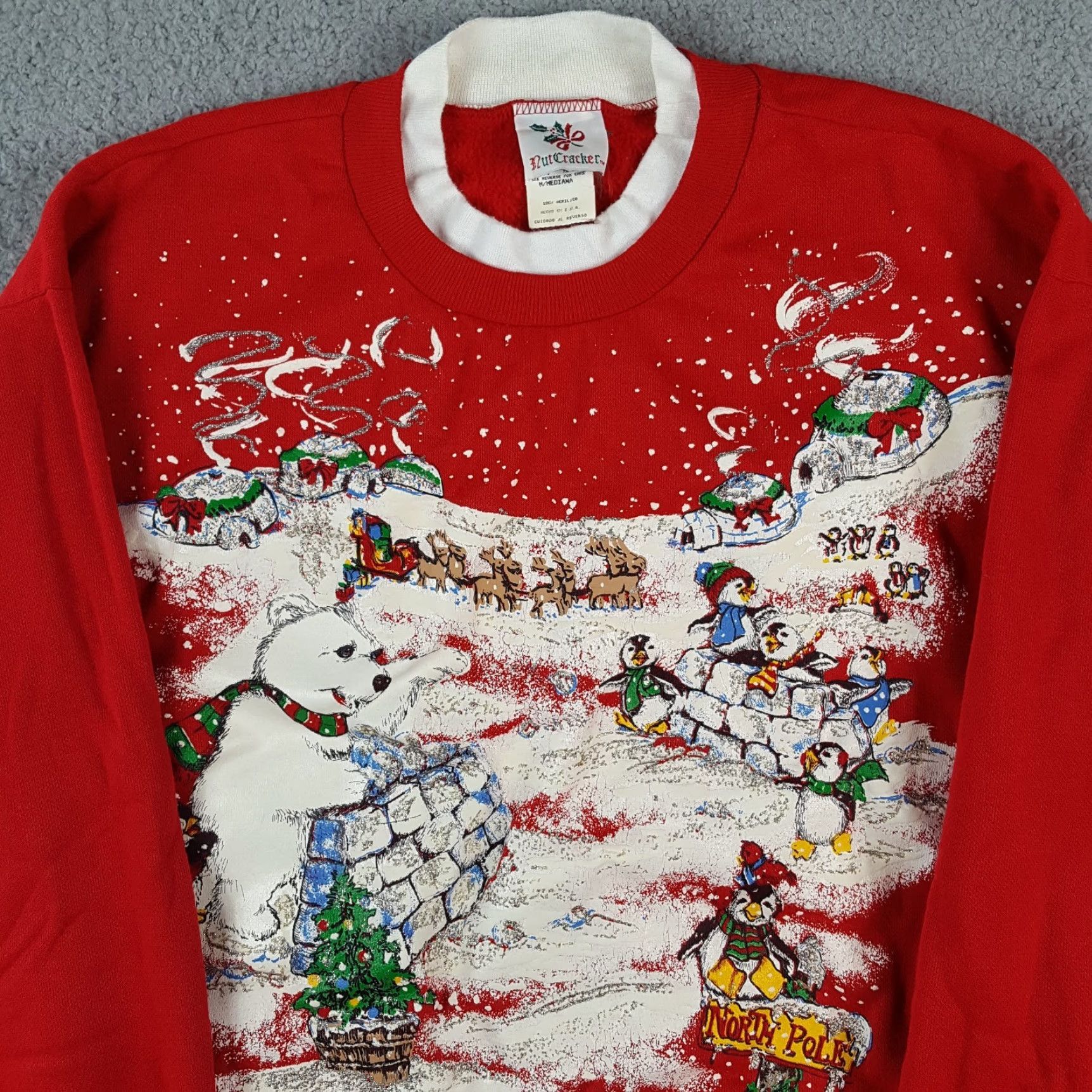 Poler VINTAGE Nut Cracker 90s North Pole Christmas Polar Bear SweatshirtCrewneck Fleece Pullover Size M Red Women or Mens (depending) Unisex Adults Size US M / EU 48-50 / 2 - 2 Thumbnail